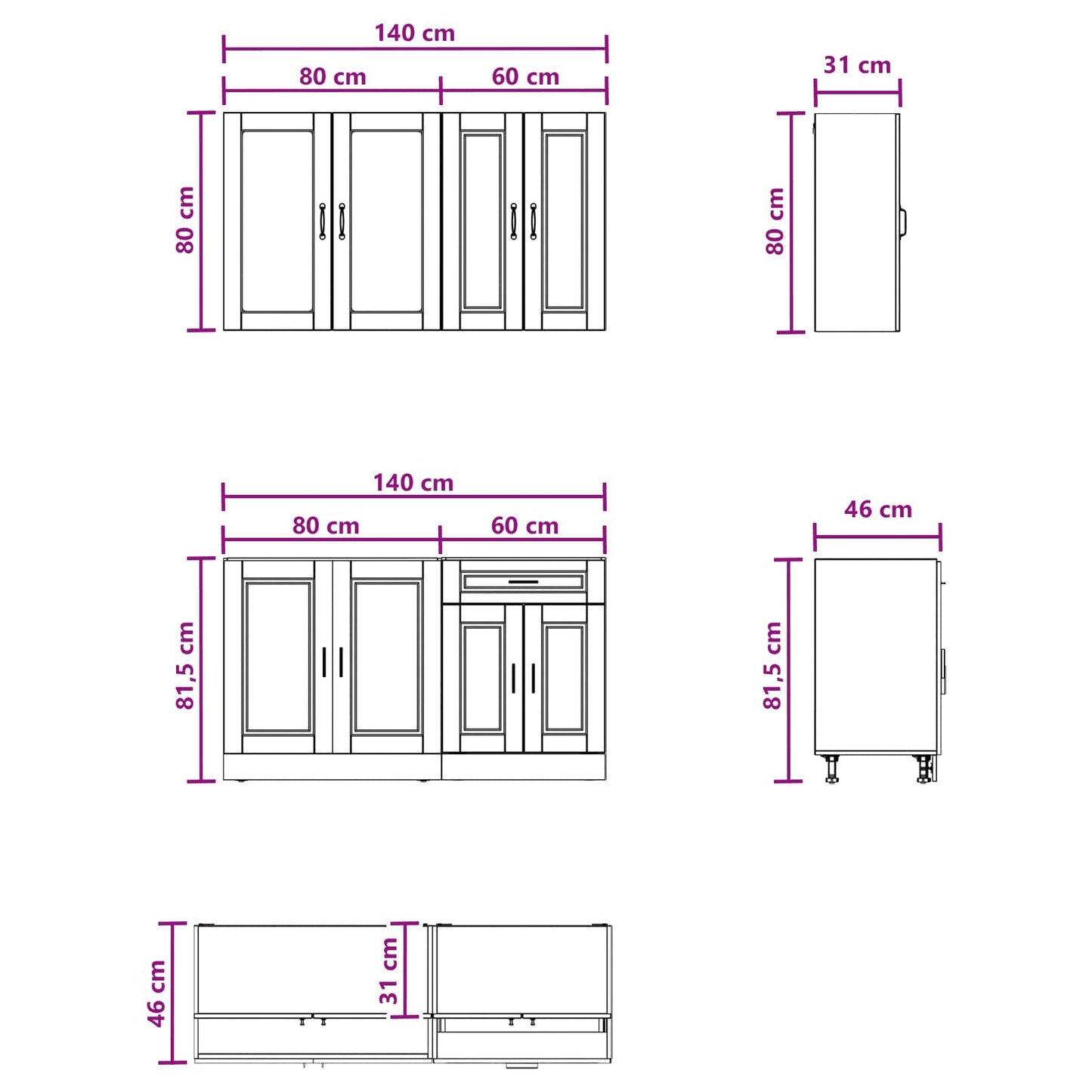 vidaXL Μονάδα κουζίνας PORTO 4 pcs Καπνισμένο Ξύλο Δρυός