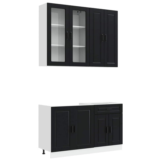 vidaXL Μονάδα κουζίνας PORTO 4 pcs Μαύρο Επεξεργασμένο Ξύλο