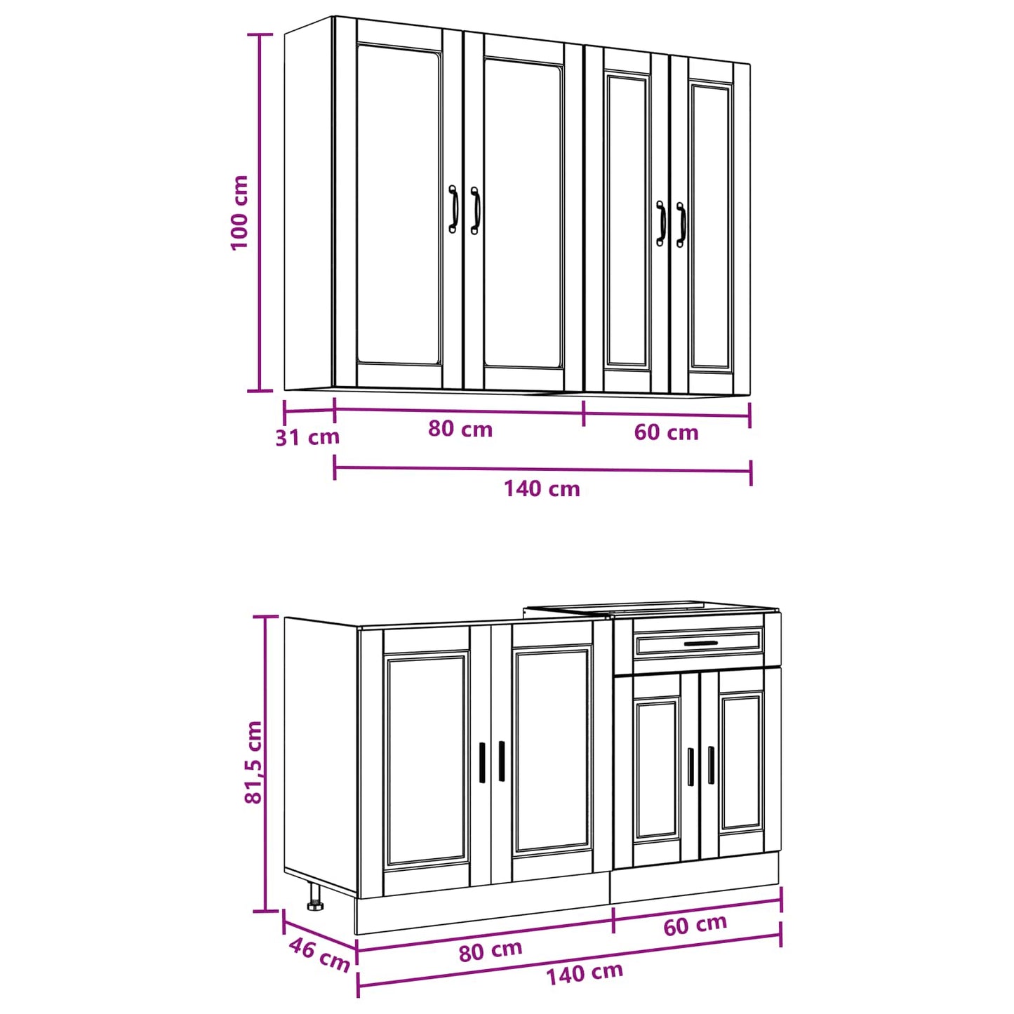 vidaXL Μονάδα κουζίνας PORTO 4 pcs Γκρι Σκυροδέματος