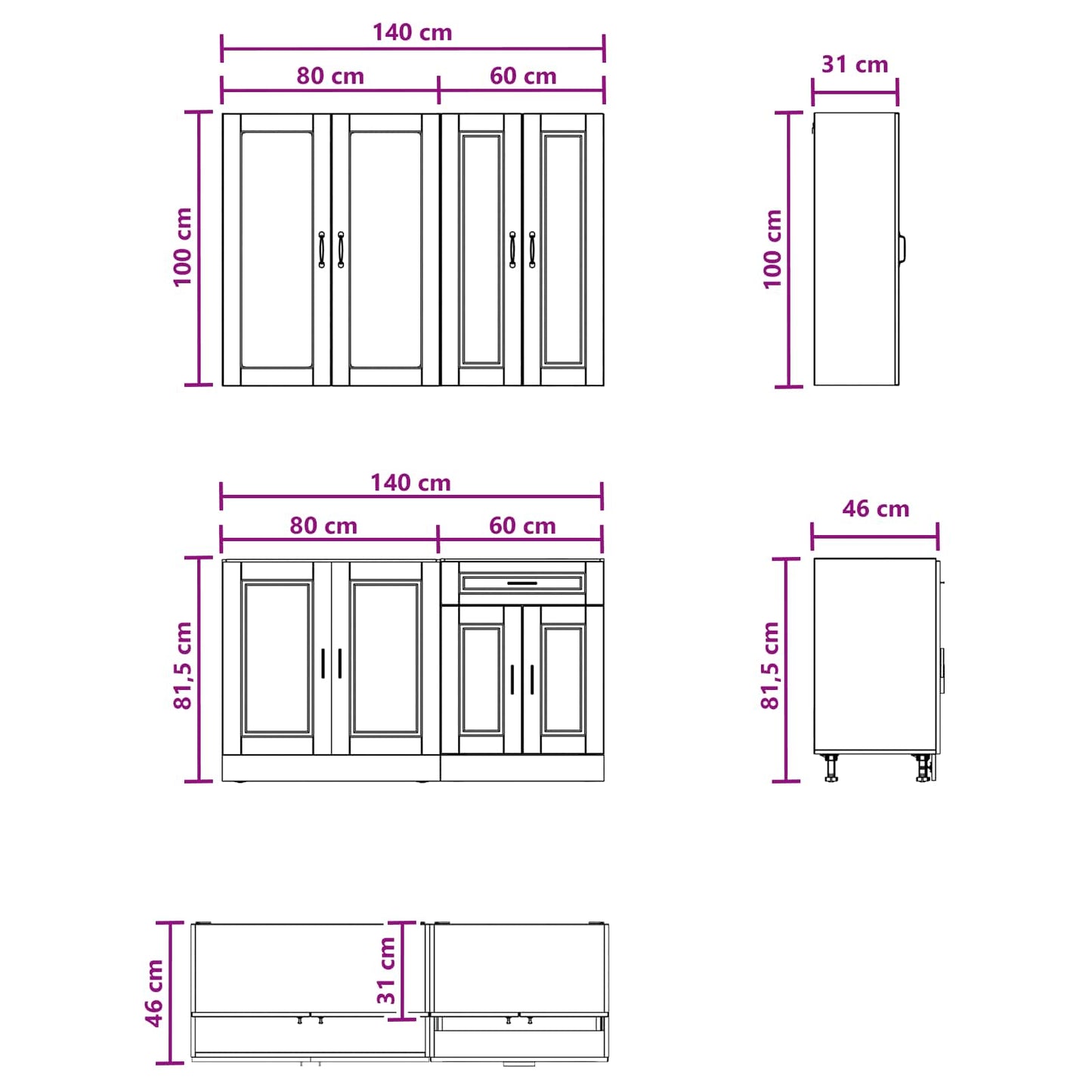 vidaXL Μονάδα κουζίνας PORTO 4 pcs Καφέ Ξύλο Δρυός Επεξεργασμένο Ξύλο