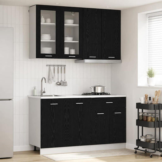 vidaXL Μονάδα κουζίνας LYON 4 pcs Μαύρη Δρυς Επεξεργασμένο Ξύλο