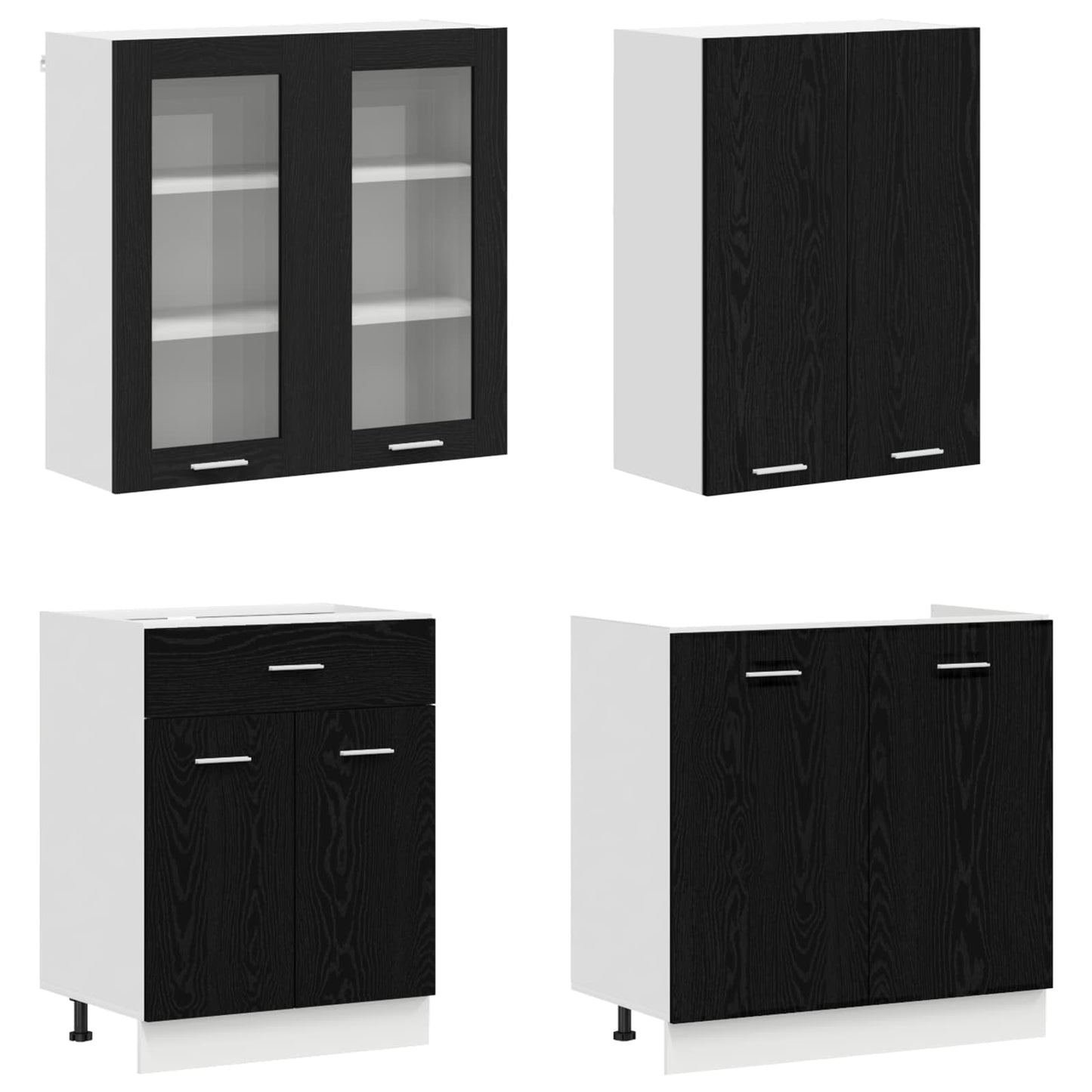 vidaXL Μονάδα κουζίνας LYON 4 pcs Μαύρη Δρυς Επεξεργασμένο Ξύλο
