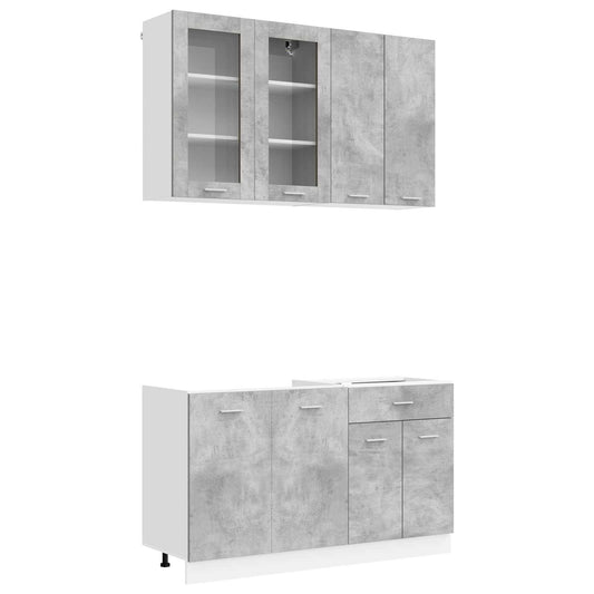 vidaXL Μονάδα κουζίνας LYON 4 pcs Γκρι Σκυροδέματος Επεξεργασμένο Ξύλο