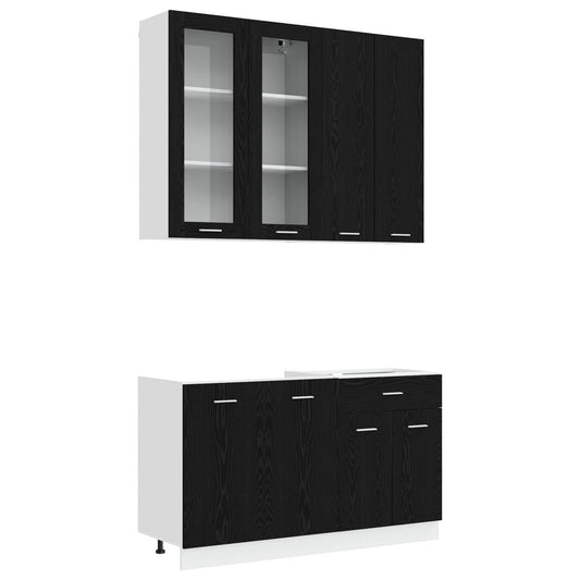 vidaXL Μονάδα κουζίνας LYON 4 pcs Μαύρη Δρυς Επεξεργασμένο Ξύλο