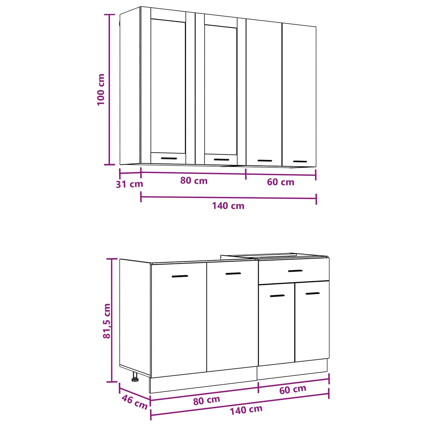 vidaXL Μονάδα κουζίνας LYON 4 pcs Μαύρη Δρυς Επεξεργασμένο Ξύλο