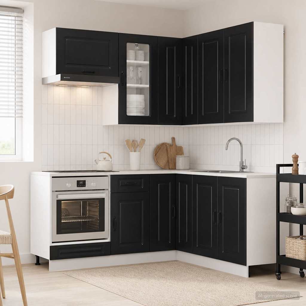 vidaXL Μονάδα κουζίνας KALMAR 8 pcs Μαύρο Επεξεργασμένο Ξύλο