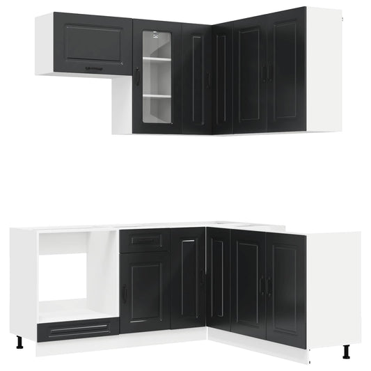 vidaXL Μονάδα κουζίνας KALMAR 8 pcs Μαύρο Επεξεργασμένο Ξύλο