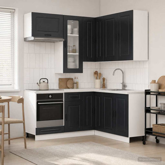 vidaXL Μονάδα κουζίνας KALMAR 8 pcs Μαύρο Επεξεργασμένο Ξύλο