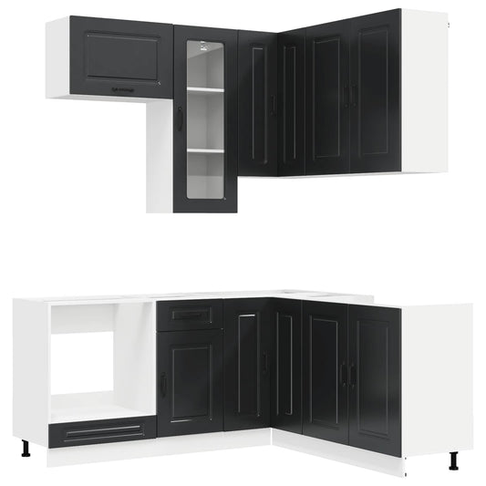 vidaXL Μονάδα κουζίνας KALMAR 8 pcs Μαύρο Επεξεργασμένο Ξύλο