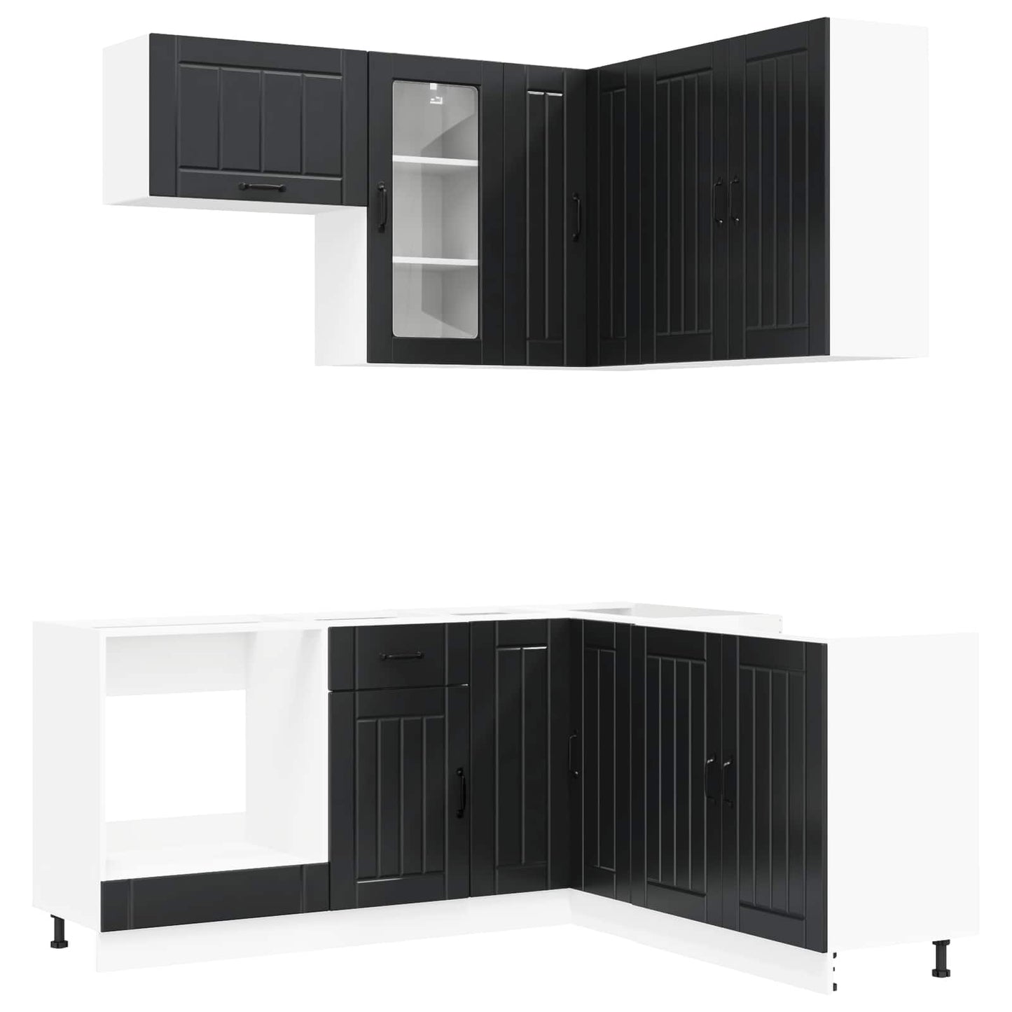 vidaXL Μονάδα κουζίνας LUCCA 8 pcs Μαύρο Επεξεργασμένο Ξύλο