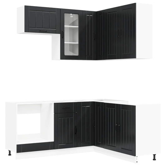 vidaXL Μονάδα κουζίνας LUCCA 8 pcs Μαύρο Επεξεργασμένο Ξύλο