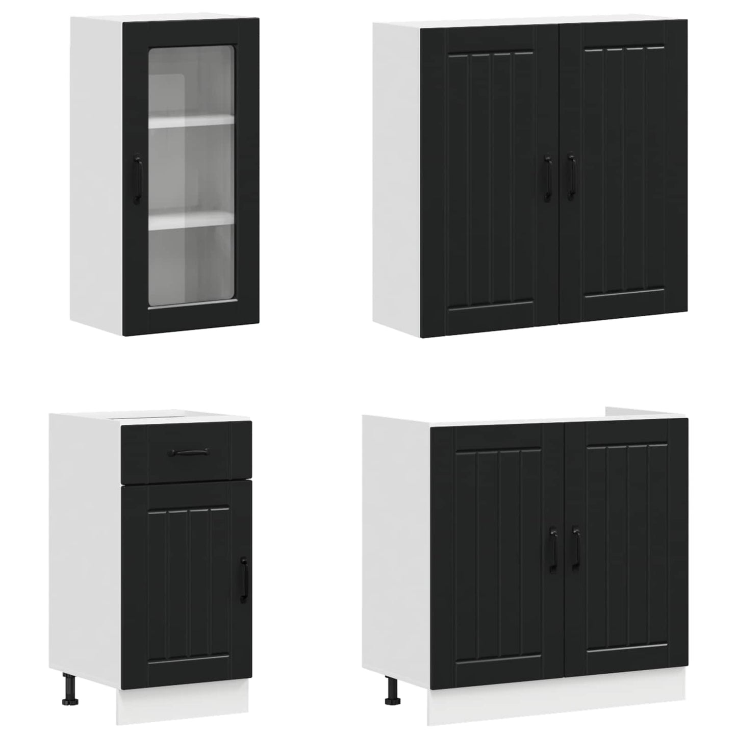 vidaXL Μονάδα κουζίνας LUCCA 8 pcs Μαύρο Επεξεργασμένο Ξύλο