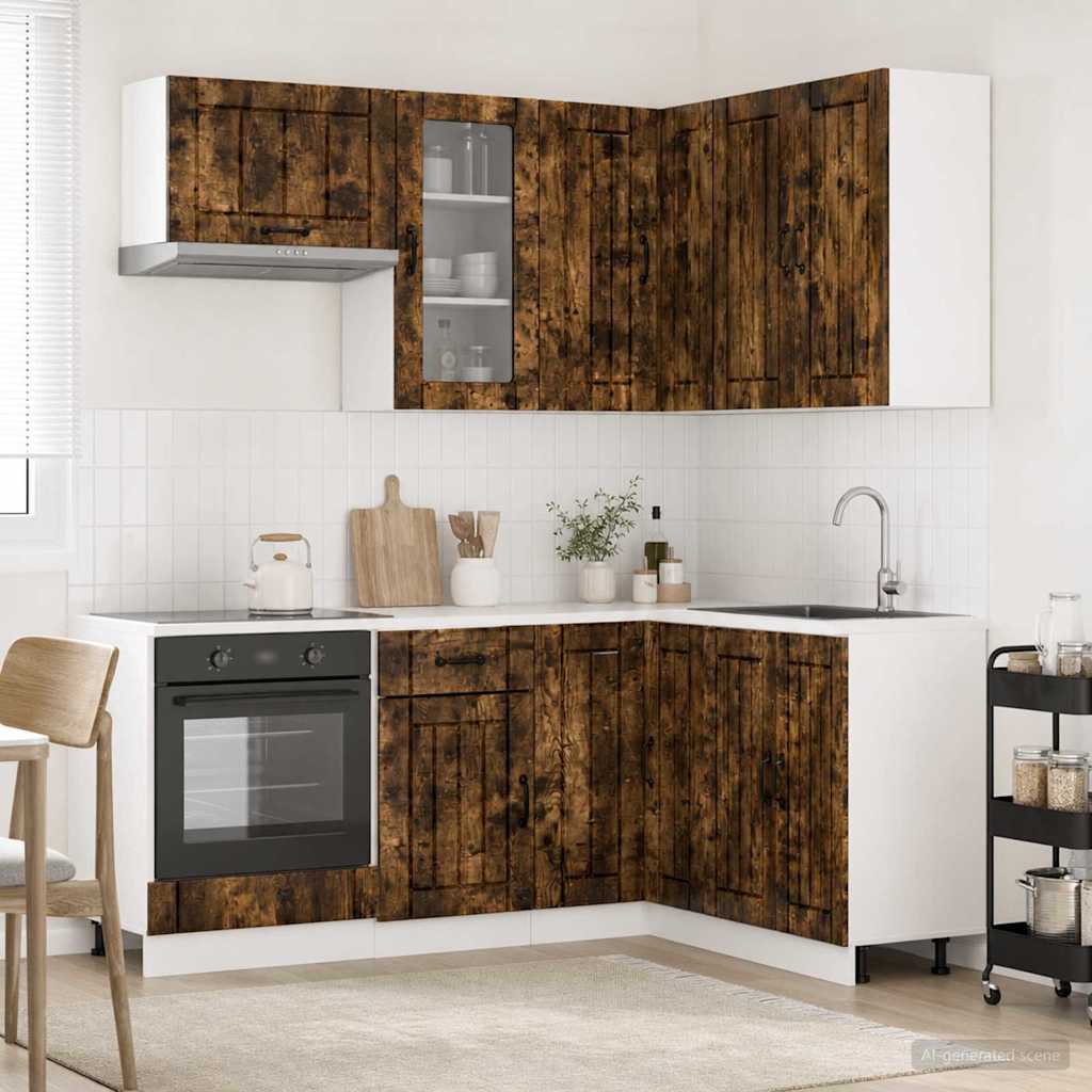 vidaXL Μονάδα κουζίνας LUCCA 8 pcs Καπνισμένο Ξύλο Δρυός