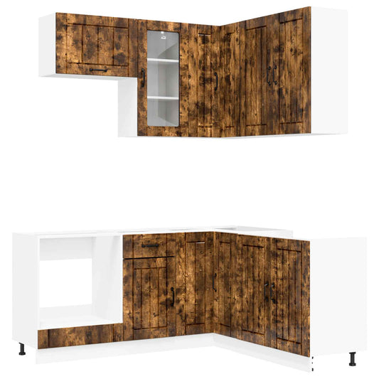 vidaXL Μονάδα κουζίνας LUCCA 8 pcs Καπνισμένο Ξύλο Δρυός