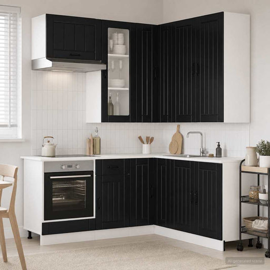 vidaXL Μονάδα κουζίνας LUCCA 8 pcs Μαύρο Επεξεργασμένο Ξύλο