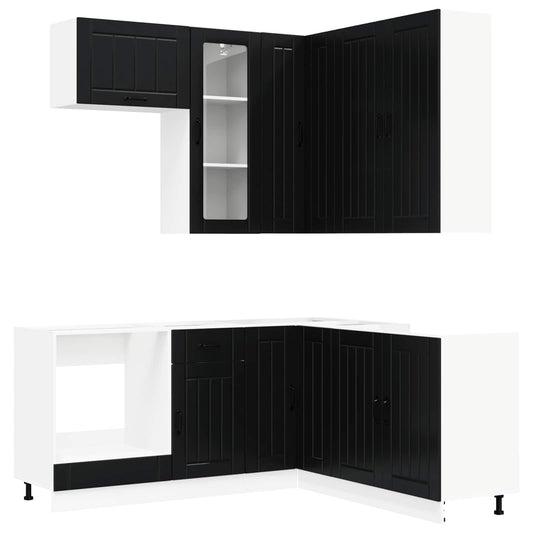 vidaXL Μονάδα κουζίνας LUCCA 8 pcs Μαύρο Επεξεργασμένο Ξύλο