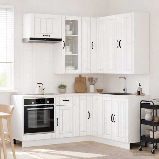 vidaXL Μονάδα κουζίνας LUCCA 8 pcs Γυαλιστερό Λευκό Επεξεργασμένο Ξύλο