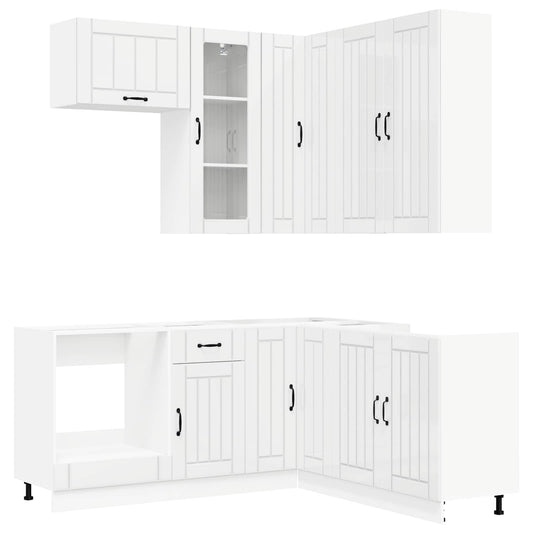 vidaXL Μονάδα κουζίνας LUCCA 8 pcs Γυαλιστερό Λευκό Επεξεργασμένο Ξύλο