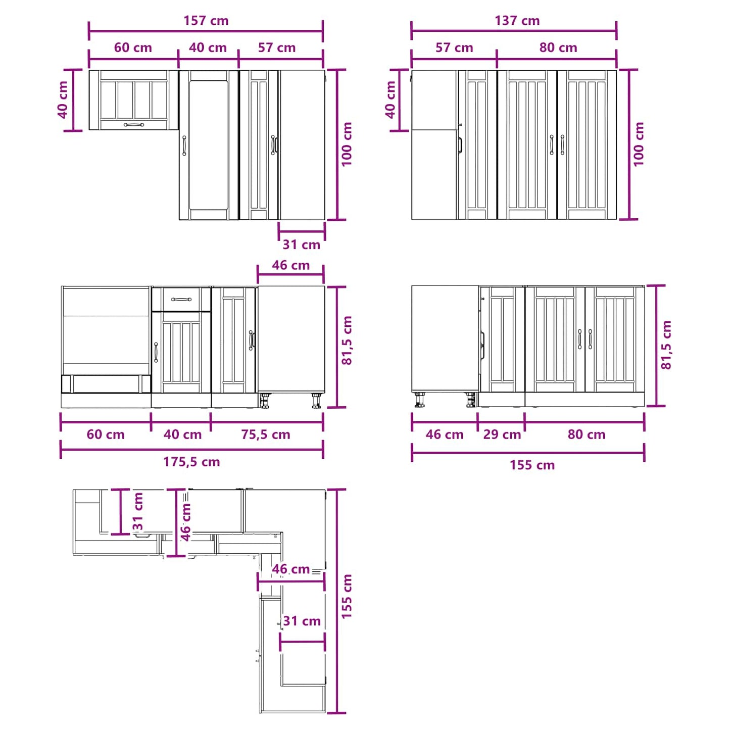vidaXL Μονάδα κουζίνας LUCCA 8 pcs Παλαιωμένο ξύλο Επεξεργασμένο Ξύλο