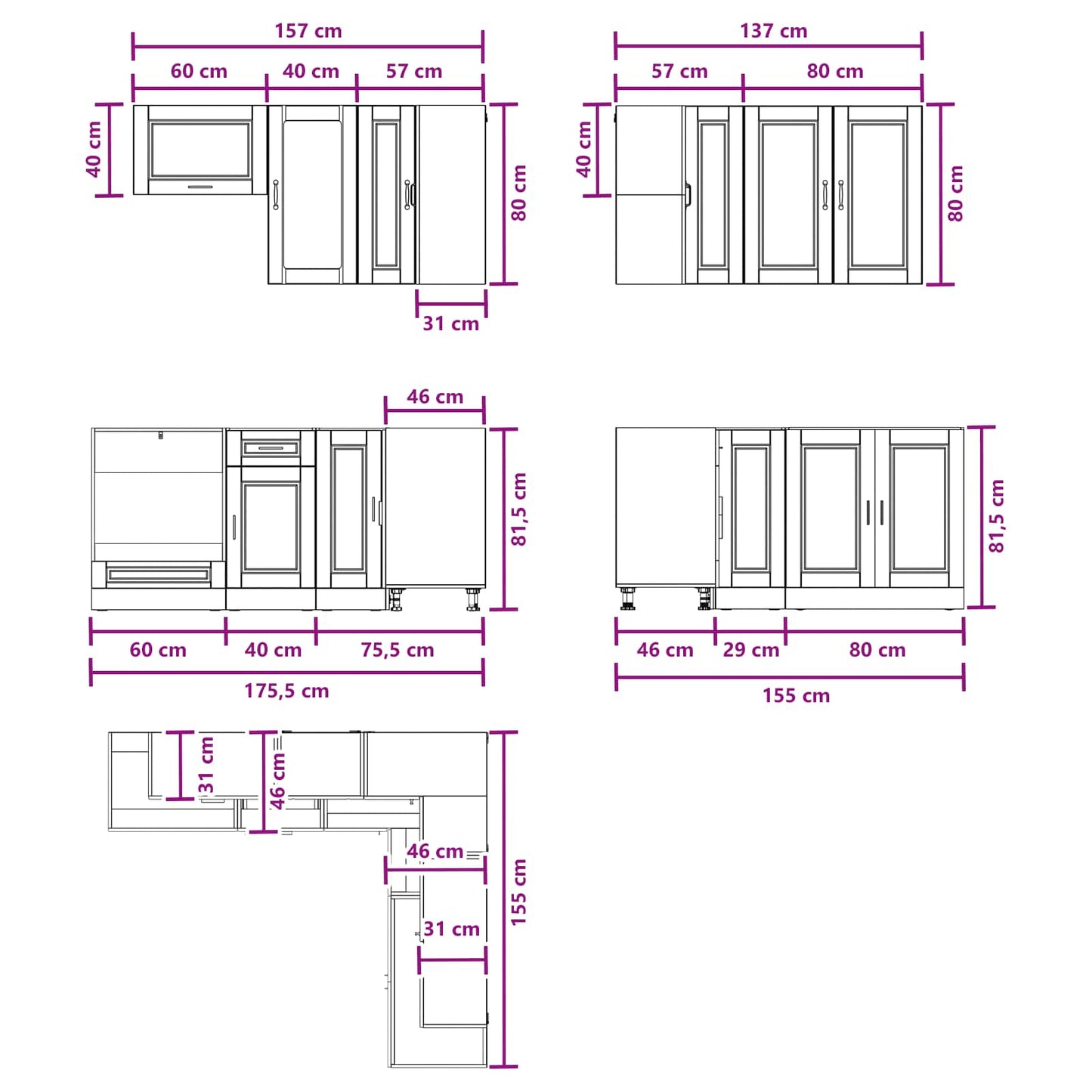vidaXL Μονάδα κουζίνας PORTO 8 pcs Μαύρο Επεξεργασμένο Ξύλο