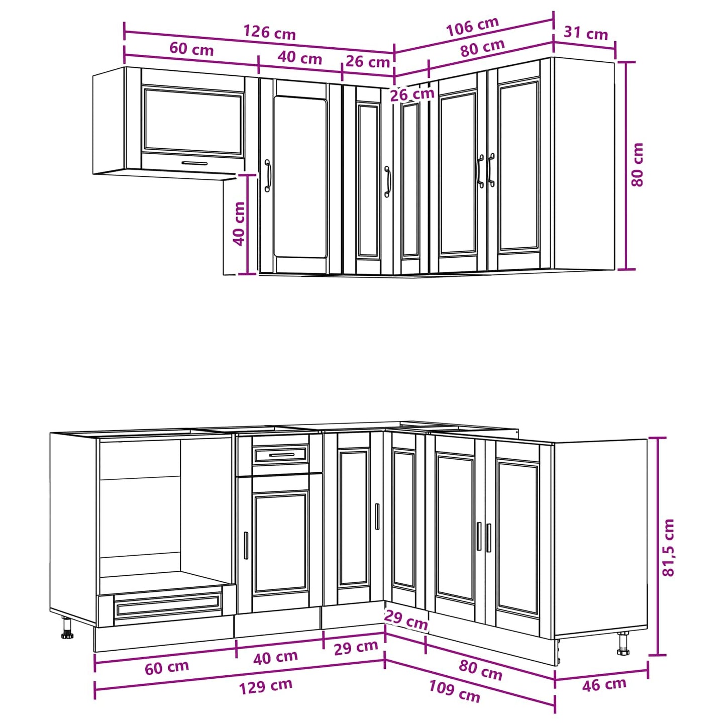 vidaXL Μονάδα κουζίνας PORTO 8 pcs Μαύρο Επεξεργασμένο Ξύλο