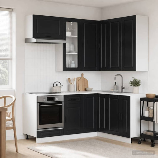 vidaXL Μονάδα κουζίνας PORTO 8 pcs Μαύρο Επεξεργασμένο Ξύλο