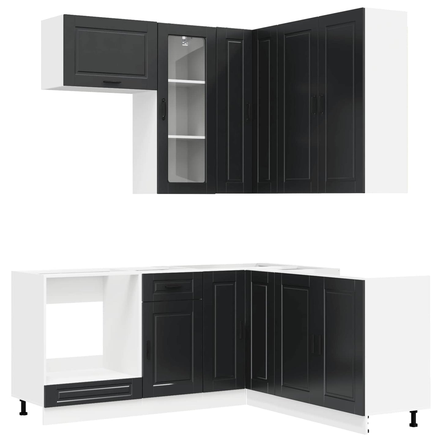 vidaXL Μονάδα κουζίνας PORTO 8 pcs Μαύρο Επεξεργασμένο Ξύλο
