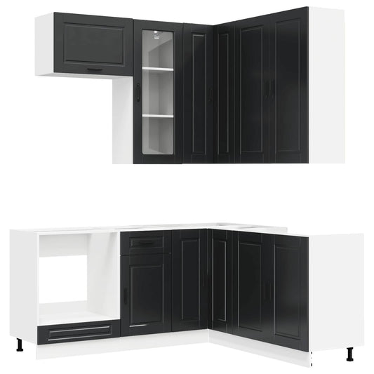 vidaXL Μονάδα κουζίνας PORTO 8 pcs Μαύρο Επεξεργασμένο Ξύλο