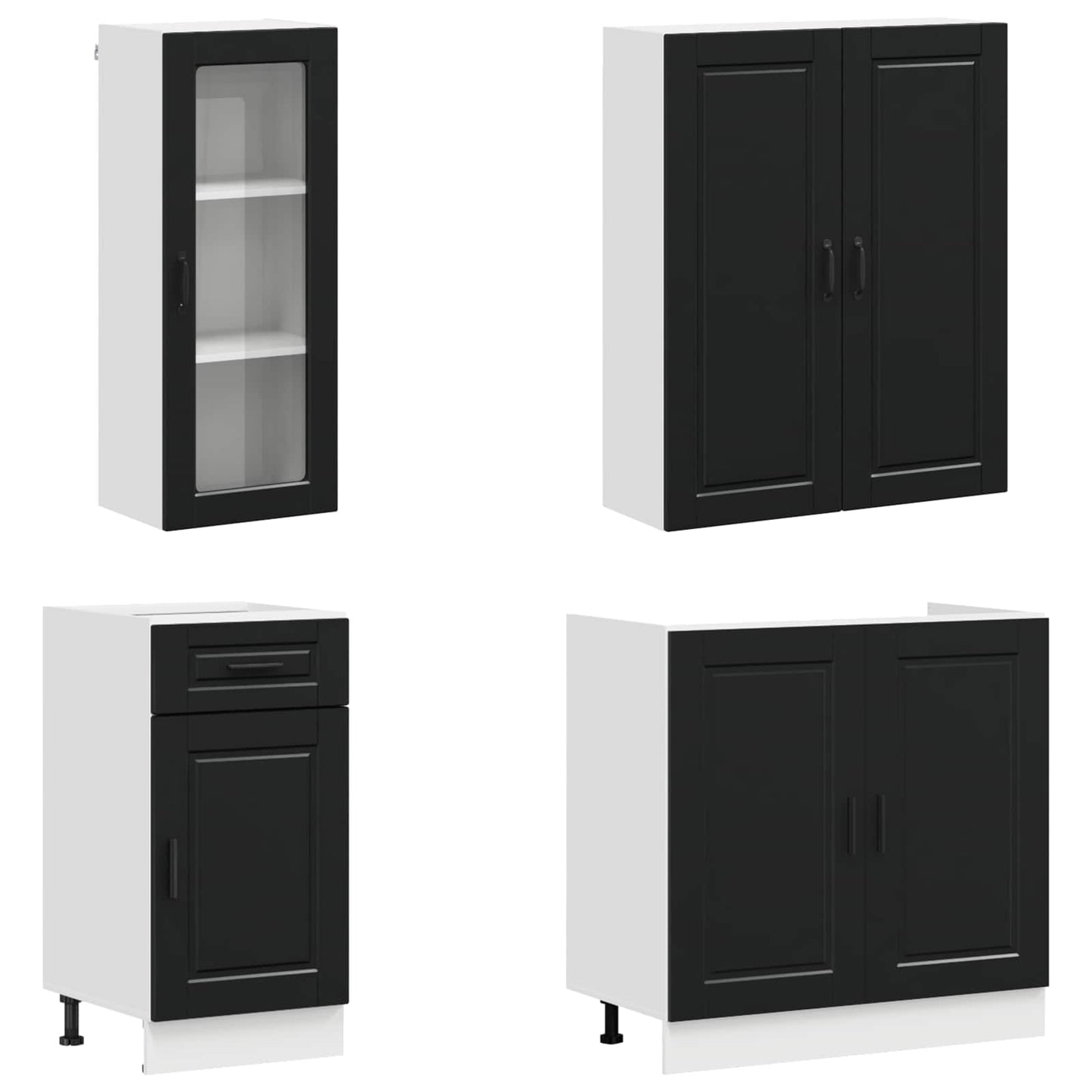 vidaXL Μονάδα κουζίνας PORTO 8 pcs Μαύρο Επεξεργασμένο Ξύλο