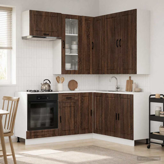 vidaXL Μονάδα κουζίνας PORTO 8 pcs Καφέ Ξύλο Δρυός Επεξεργασμένο Ξύλο