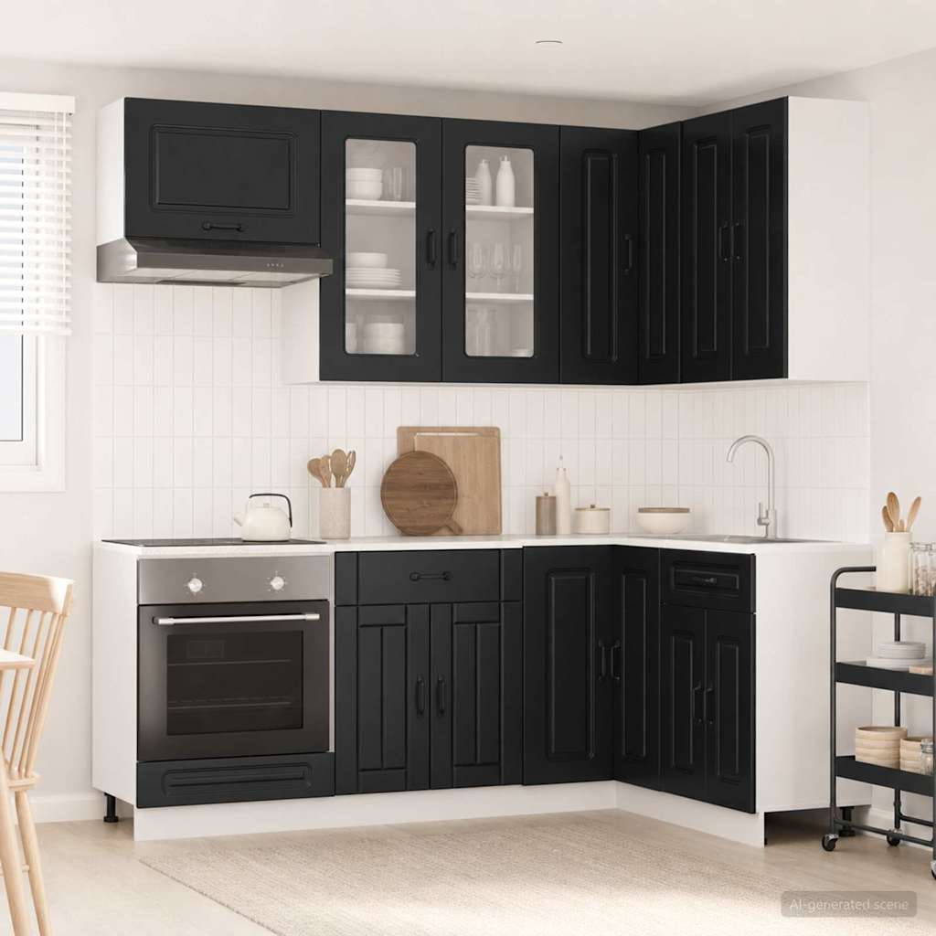 vidaXL Μονάδα κουζίνας KALMAR 8 pcs Μαύρο Επεξεργασμένο Ξύλο