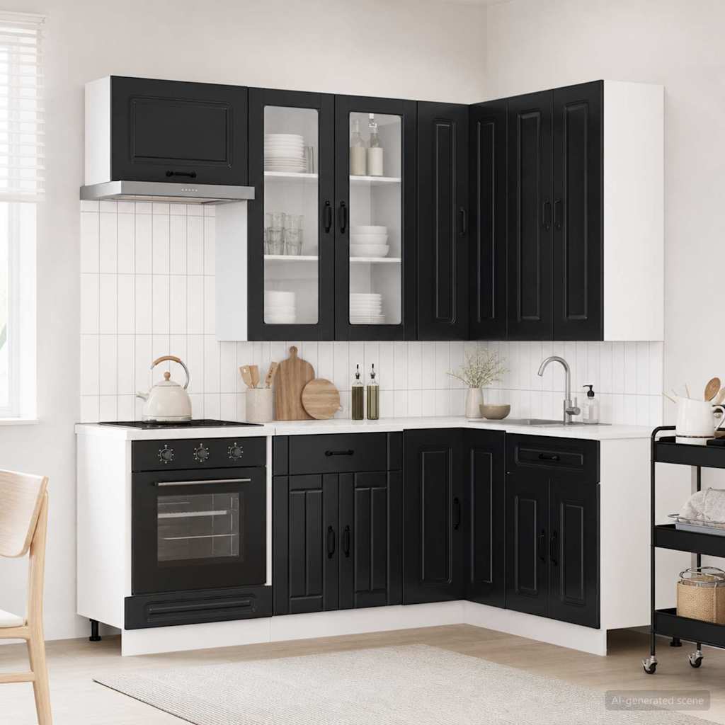 vidaXL Μονάδα κουζίνας KALMAR 8 pcs Μαύρο Επεξεργασμένο Ξύλο