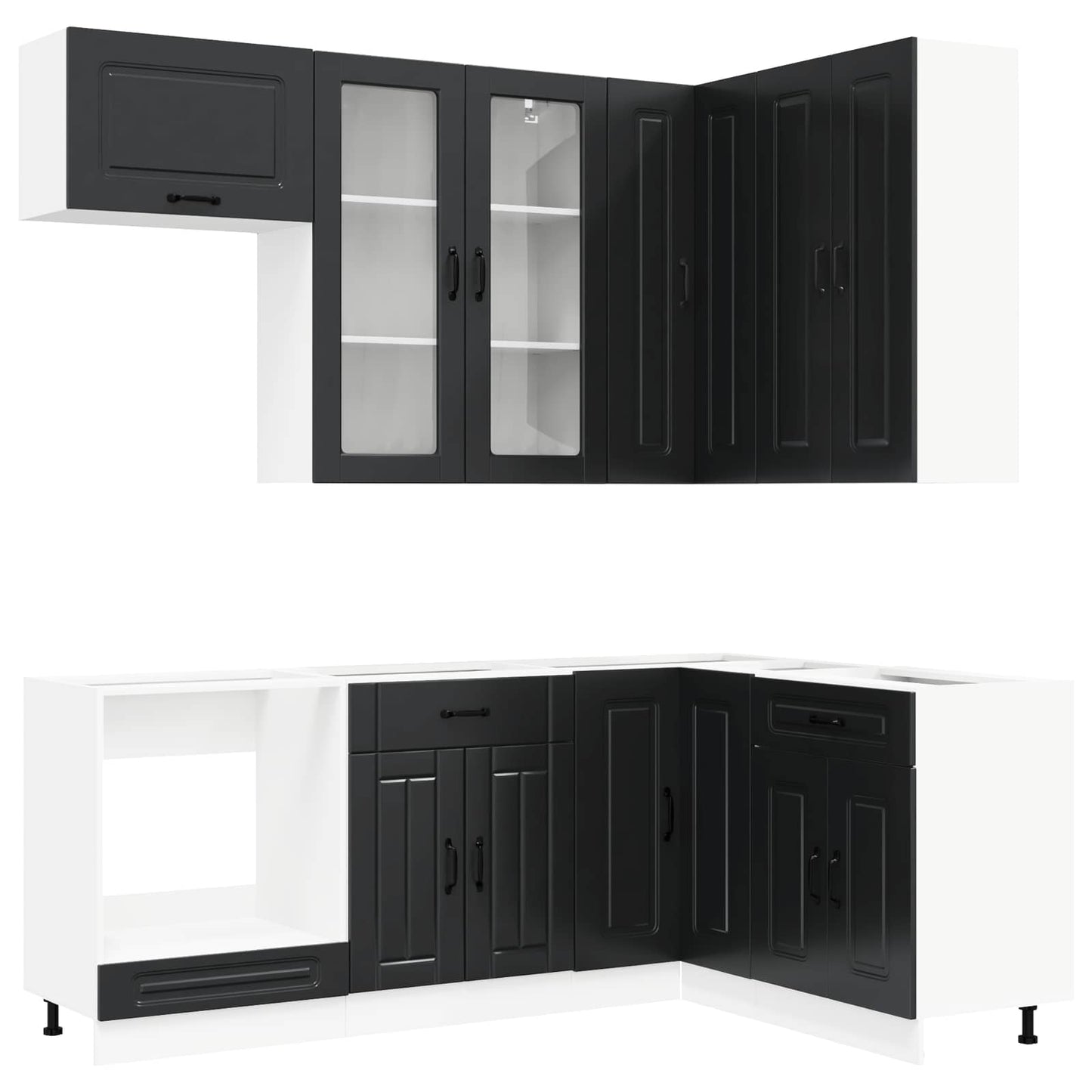 vidaXL Μονάδα κουζίνας KALMAR 8 pcs Μαύρο Επεξεργασμένο Ξύλο