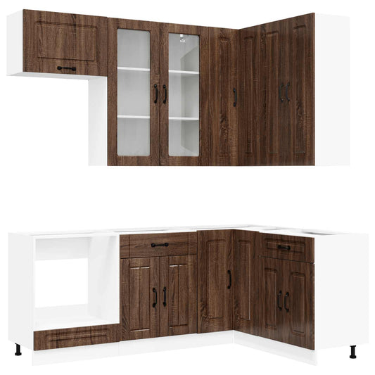 vidaXL Μονάδα κουζίνας KALMAR 8 pcs Καφέ Ξύλο Δρυός Επεξεργασμένο Ξύλο