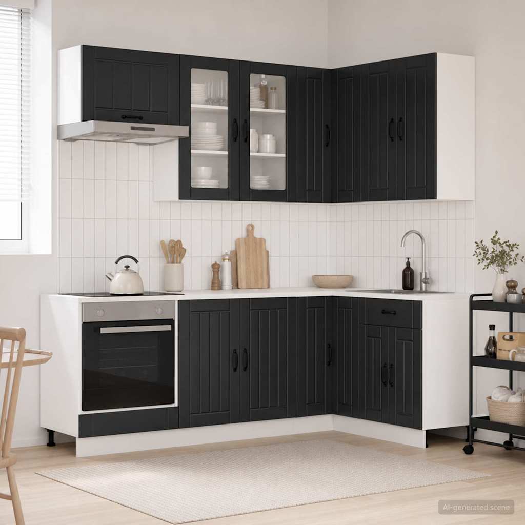vidaXL Μονάδα κουζίνας LUCCA 8 pcs Μαύρο Επεξεργασμένο Ξύλο