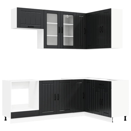 vidaXL Μονάδα κουζίνας LUCCA 8 pcs Μαύρο Επεξεργασμένο Ξύλο
