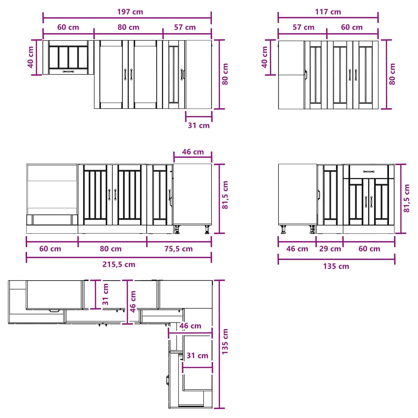vidaXL Μονάδα κουζίνας LUCCA 8 pcs Μαύρο Επεξεργασμένο Ξύλο