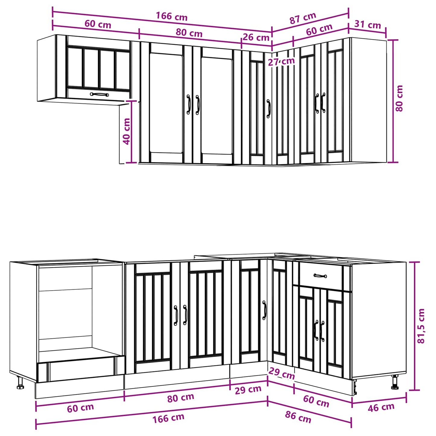 vidaXL Μονάδα κουζίνας LUCCA 8 pcs Μαύρο Επεξεργασμένο Ξύλο