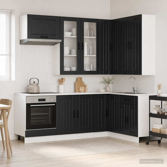 vidaXL Μονάδα κουζίνας LUCCA 8 pcs Μαύρο Επεξεργασμένο Ξύλο