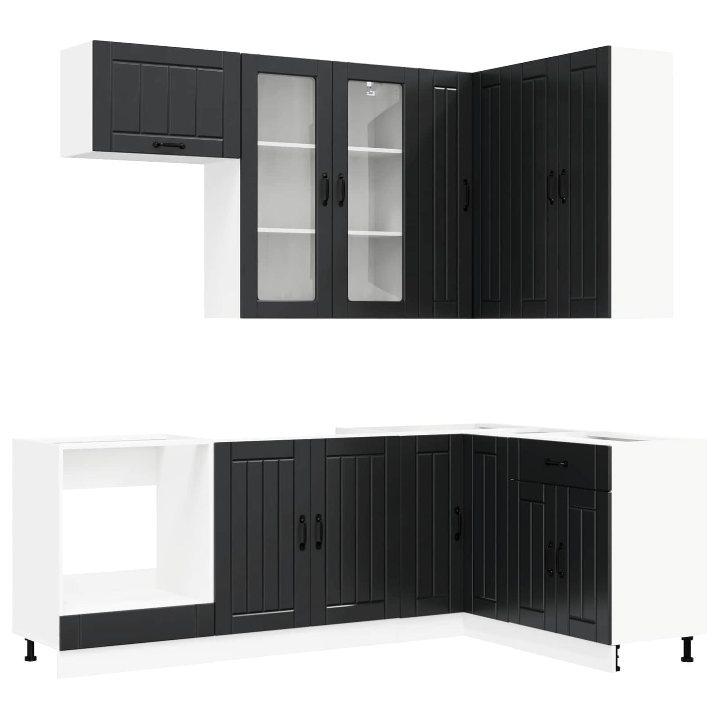 vidaXL Μονάδα κουζίνας LUCCA 8 pcs Μαύρο Επεξεργασμένο Ξύλο