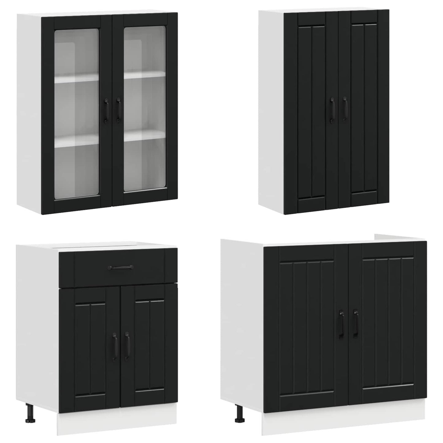vidaXL Μονάδα κουζίνας LUCCA 8 pcs Μαύρο Επεξεργασμένο Ξύλο