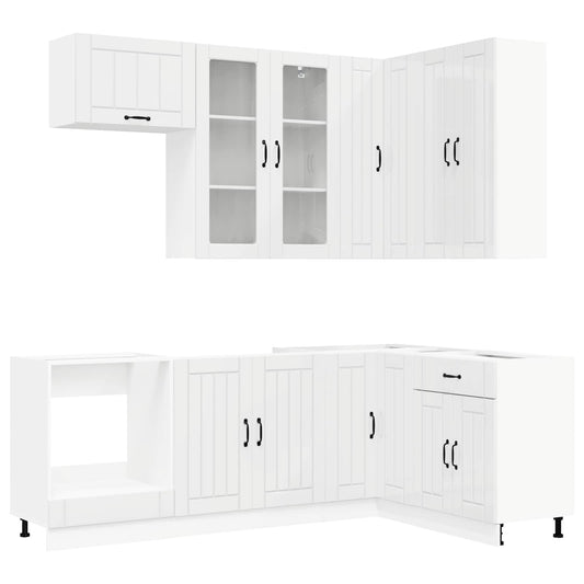 vidaXL Μονάδα κουζίνας LUCCA 8 pcs Γυαλιστερό Λευκό Επεξεργασμένο Ξύλο