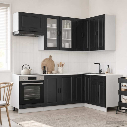 vidaXL Μονάδα κουζίνας PORTO 8 pcs Μαύρο Επεξεργασμένο Ξύλο