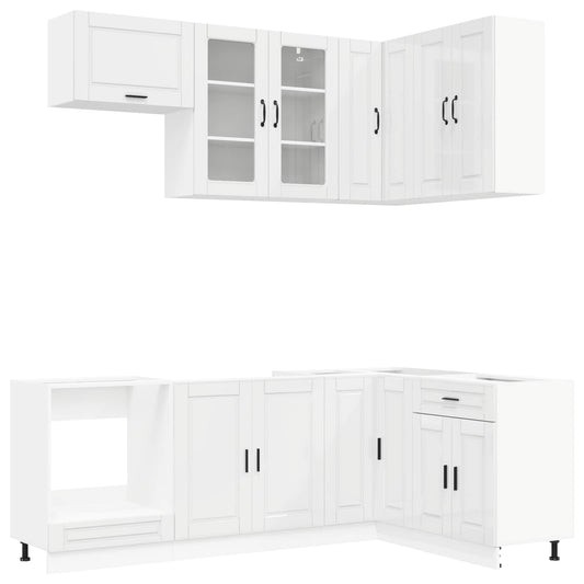 vidaXL Μονάδα κουζίνας PORTO 8 pcs Γυαλιστερό Λευκό Επεξεργασμένο Ξύλο