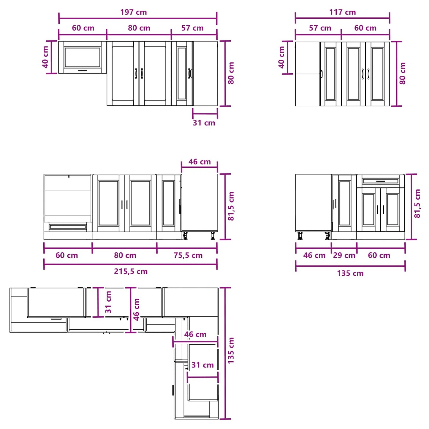 vidaXL Μονάδα κουζίνας PORTO 8 pcs Παλαιωμένο ξύλο Επεξεργασμένο Ξύλο