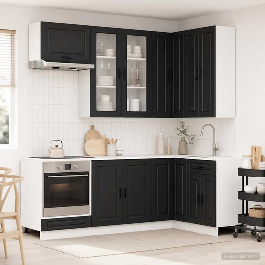 vidaXL Μονάδα κουζίνας PORTO 8 pcs Μαύρο Επεξεργασμένο Ξύλο
