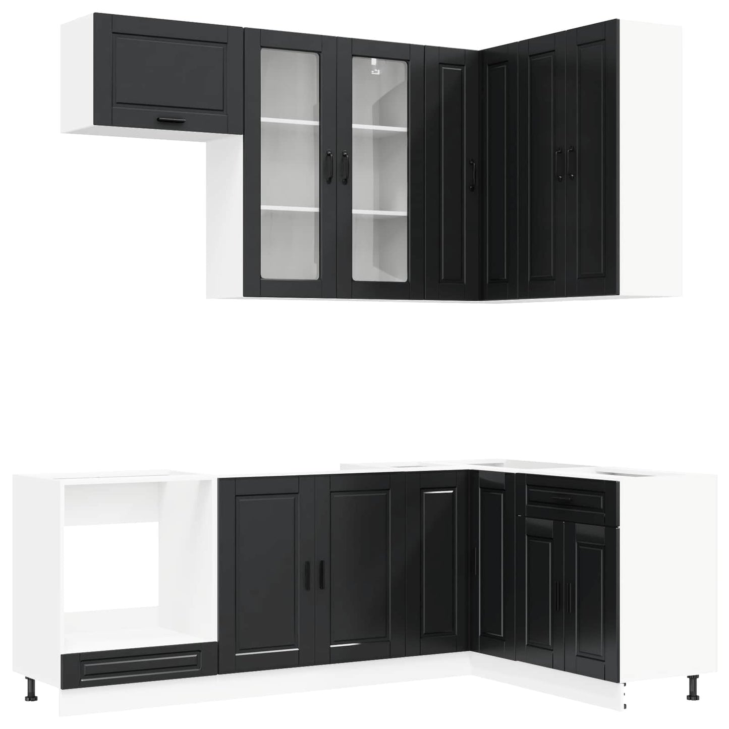 vidaXL Μονάδα κουζίνας PORTO 8 pcs Μαύρο Επεξεργασμένο Ξύλο