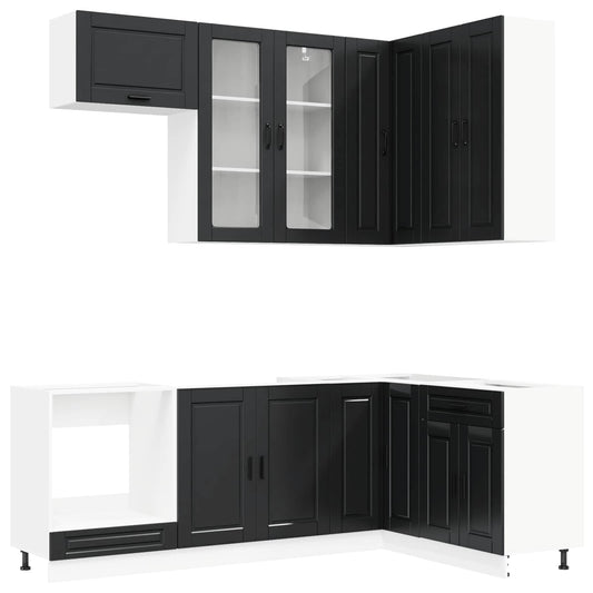 vidaXL Μονάδα κουζίνας PORTO 8 pcs Μαύρο Επεξεργασμένο Ξύλο