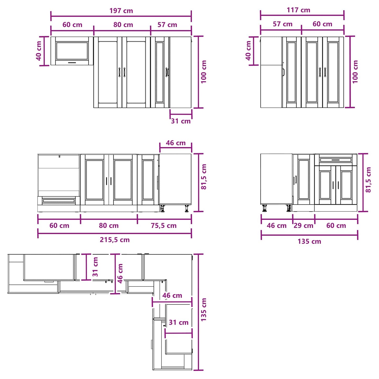 vidaXL Μονάδα κουζίνας PORTO 8 pcs Γκρι Σκυροδέματος