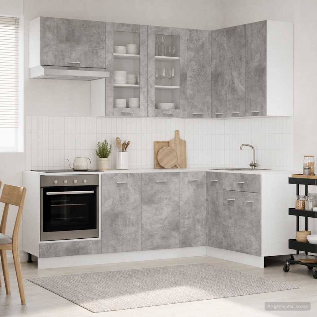 vidaXL Μονάδα κουζίνας LYON 8 pcs Γκρι Σκυροδέματος Επεξεργασμένο Ξύλο